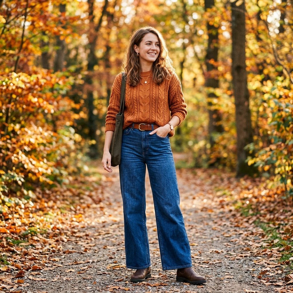 Wide Leg Jeans and Tucked Sweater Idea