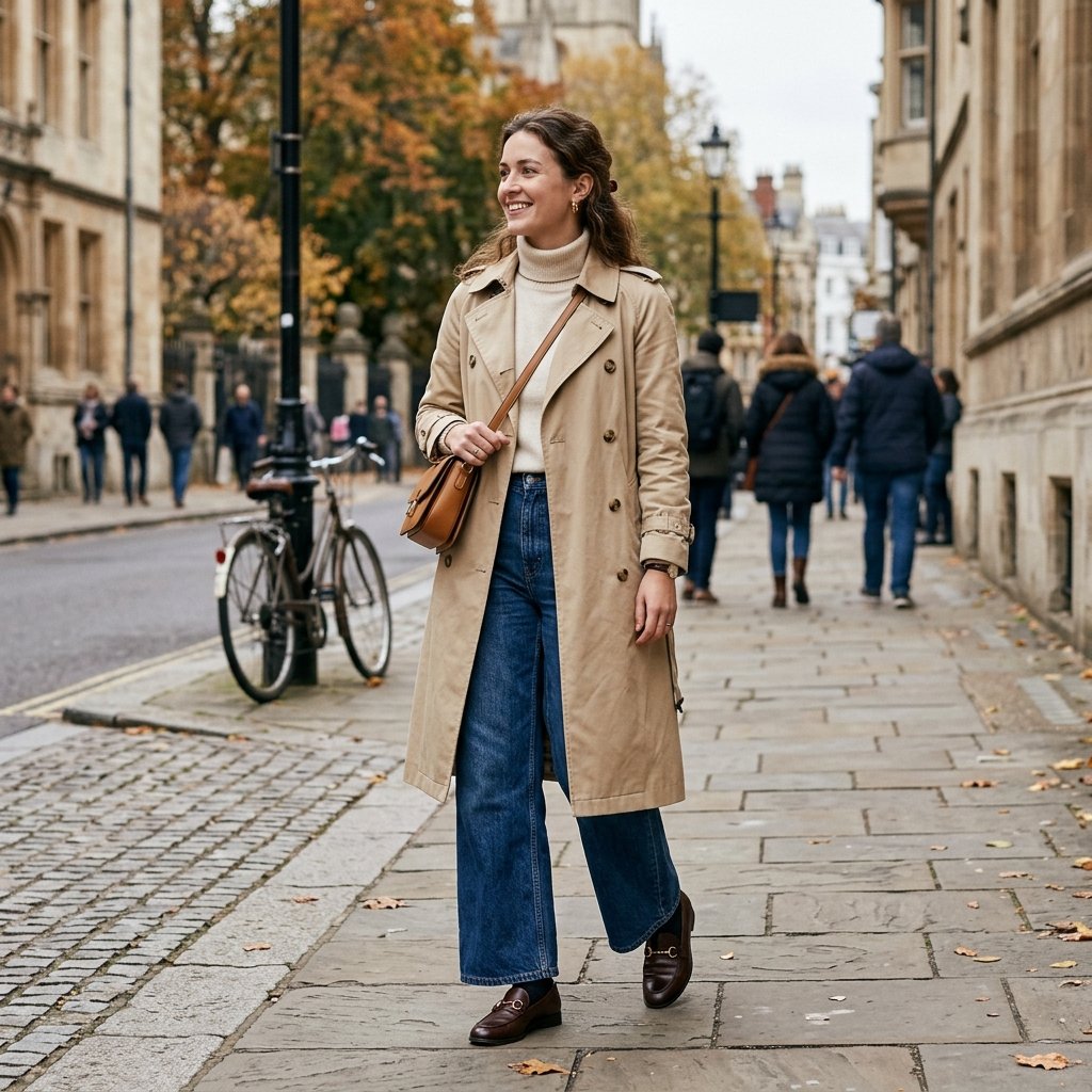 Wide Leg Jeans and Trench Coat Idea