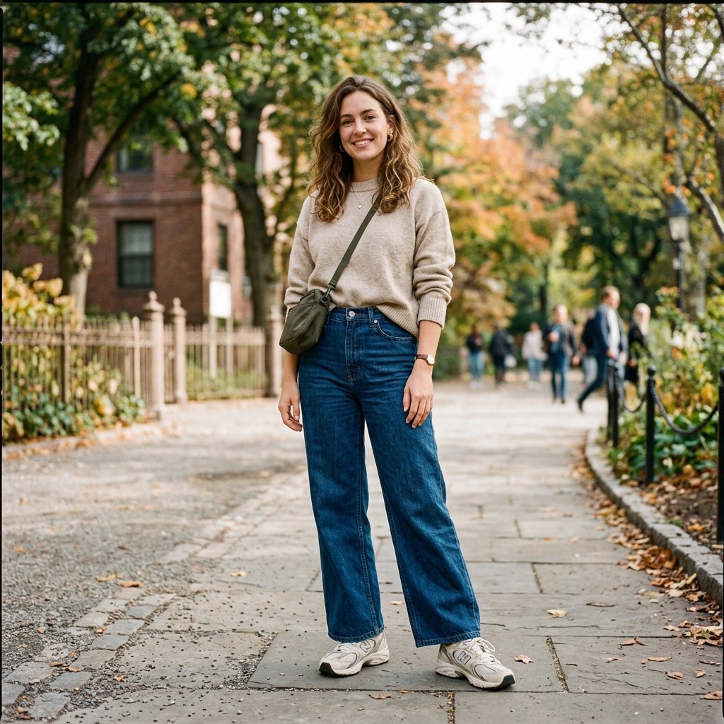 Wide Leg Jeans and Sneakers Idea