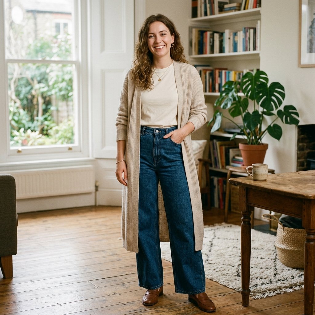 Wide Leg Jeans and Cardigan Idea
