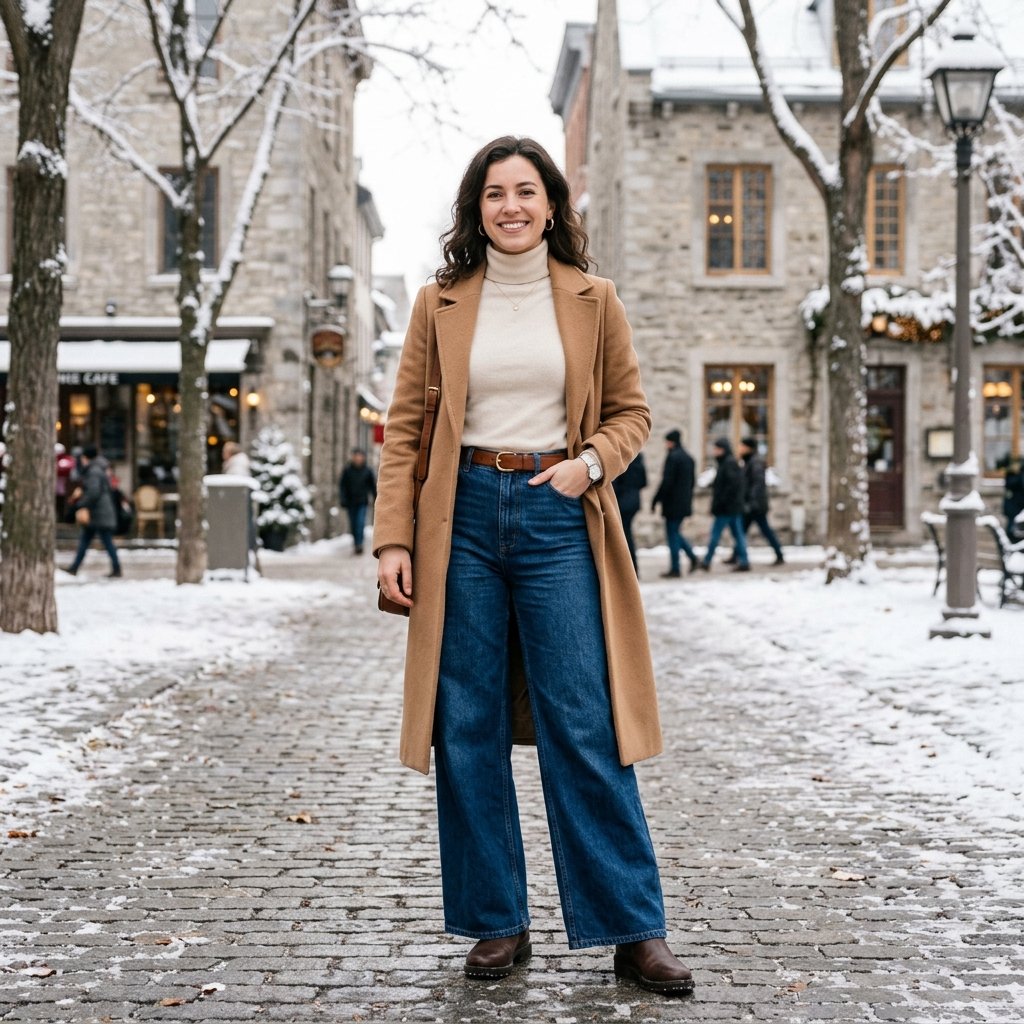 Wide Leg Jeans and Turtleneck Idea