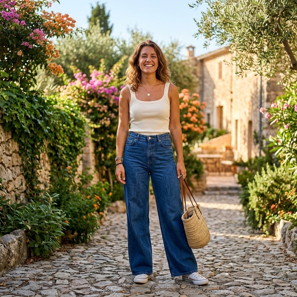Wide Leg Jeans and Tank Top Idea