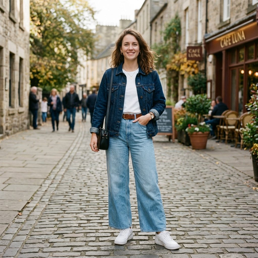 Wide Leg Jeans and Denim Jacket Idea