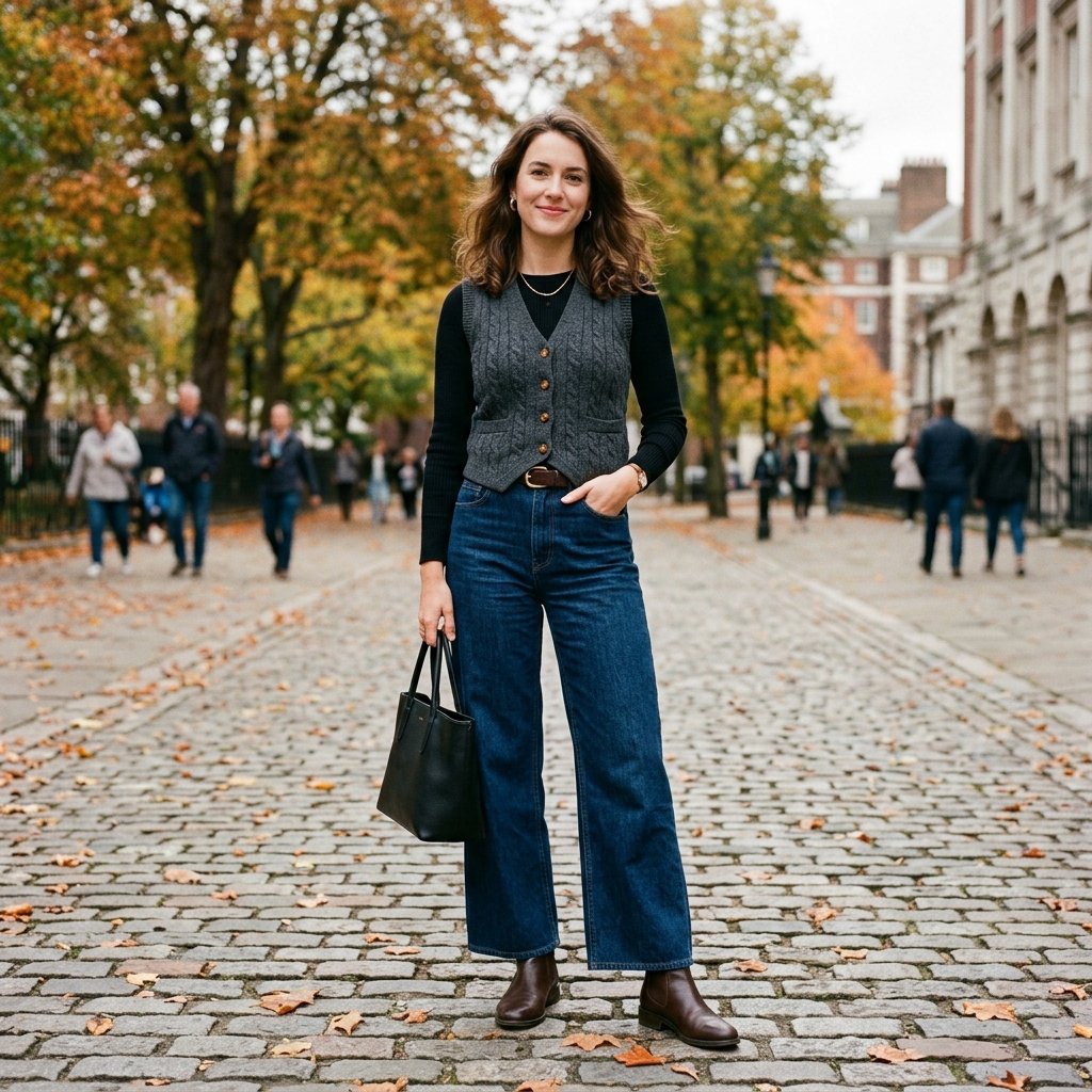 Wide Leg Jeans and Vest Idea