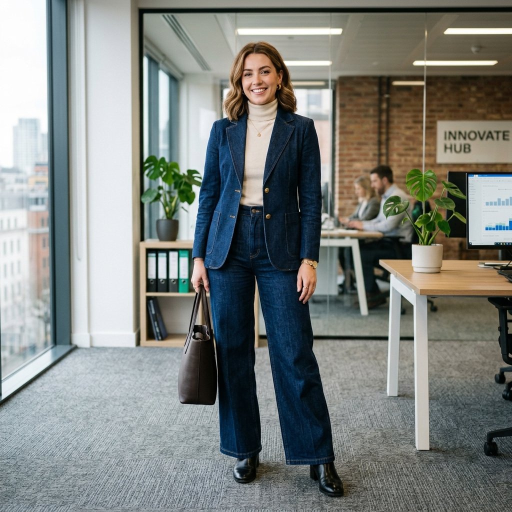 Wide Leg Jeans and Blazer Set Idea