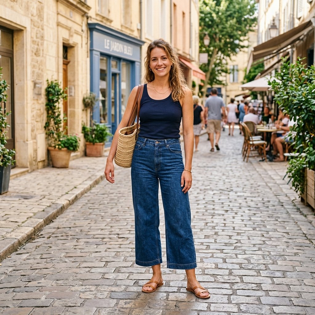 Sandals and Wide Leg Jeans Outfits Idea
