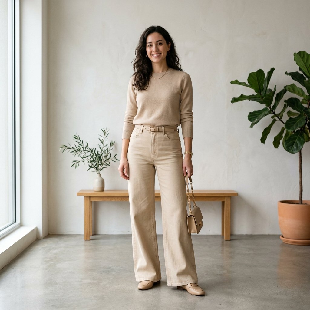 Monochrome and Wide Leg Jeans Outfits Idea