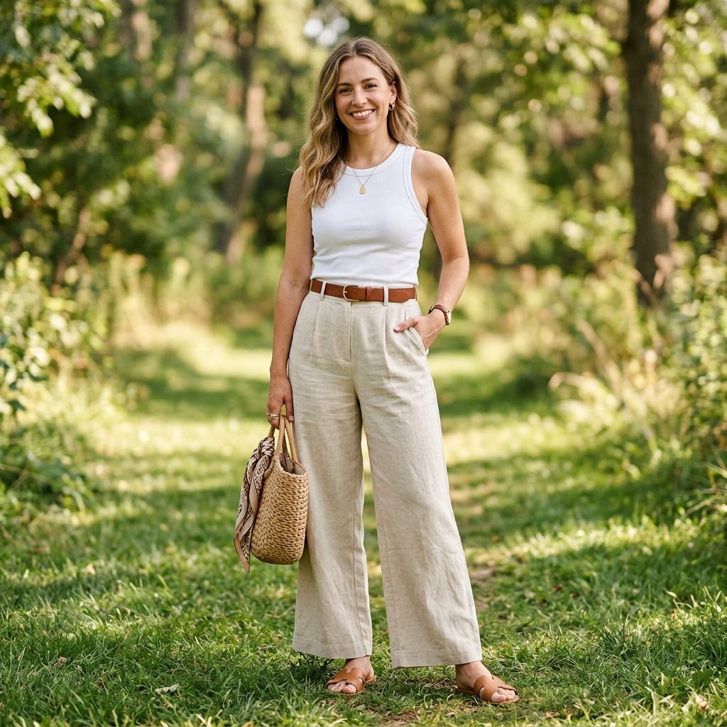 31 Picnic Outfit Ideas for a Stylish and Comfortable Day Outdoors 5 Wide Leg Pants Picnic Outfit Ideas