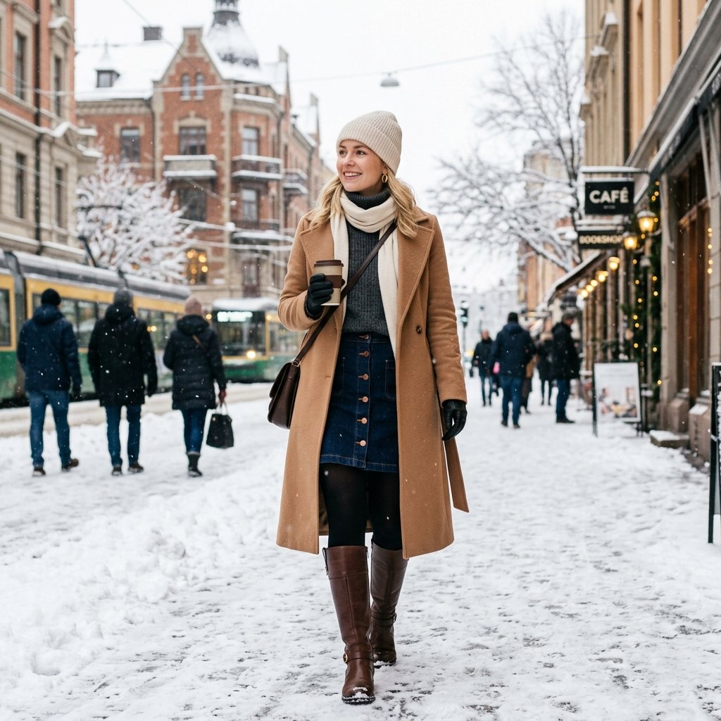 Winter Denim Skirt Outfit Ideas