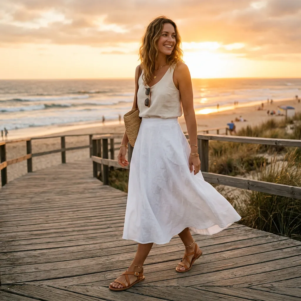 32 White Skirt Outfits Ideas for Every Season & Occasion 8 White Skirt Outfit and Sandals Ideas