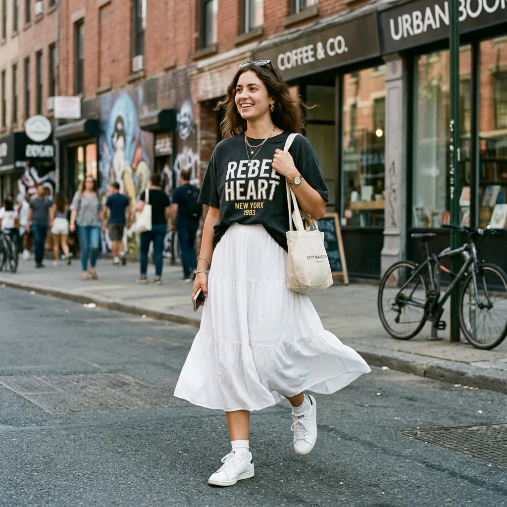 32 White Skirt Outfits Ideas for Every Season & Occasion 3 White Skirt Outfits and Graphic Tee Ideas