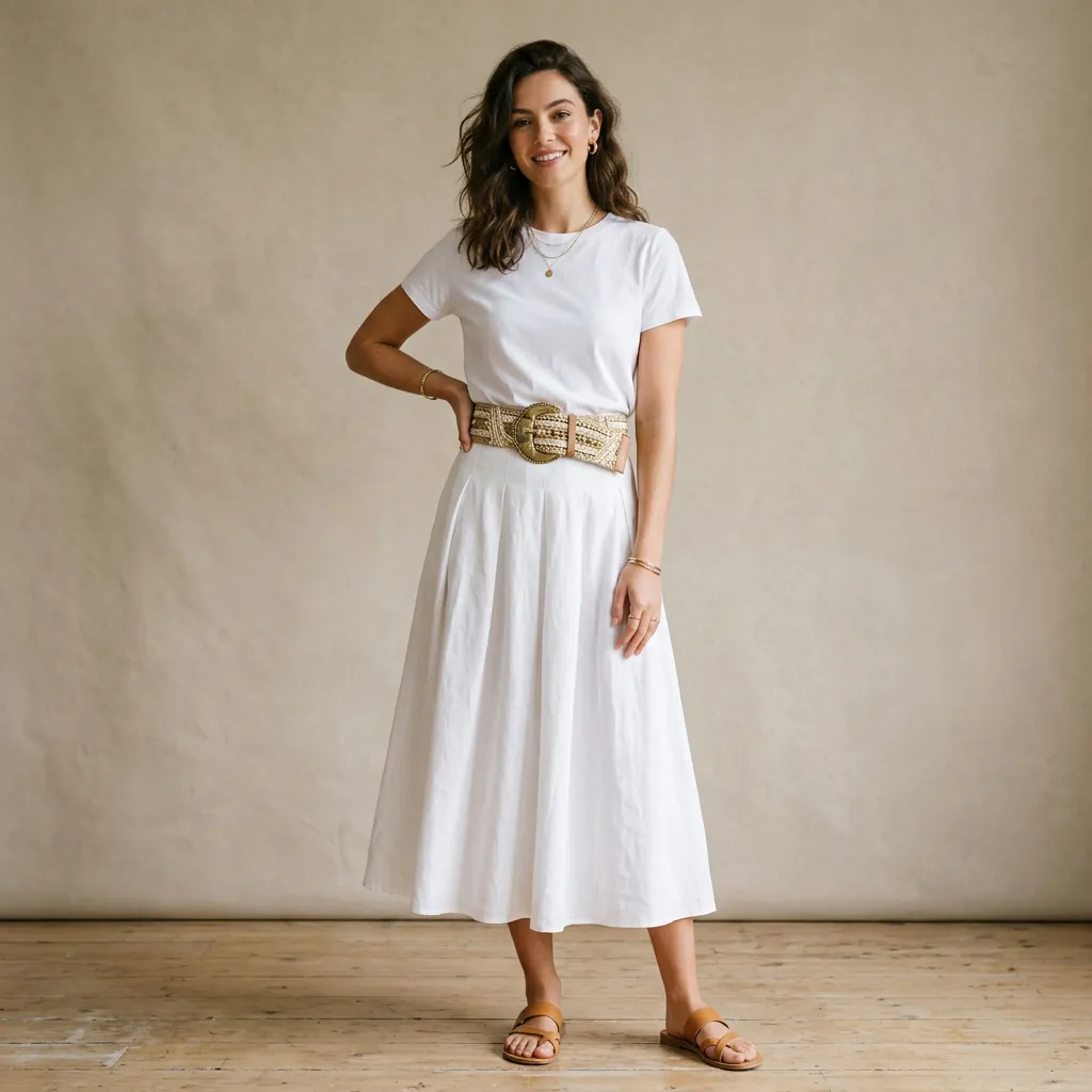 32 White Skirt Outfits Ideas for Every Season & Occasion 10 White Skirt Outfits and Statement Belt Ideas